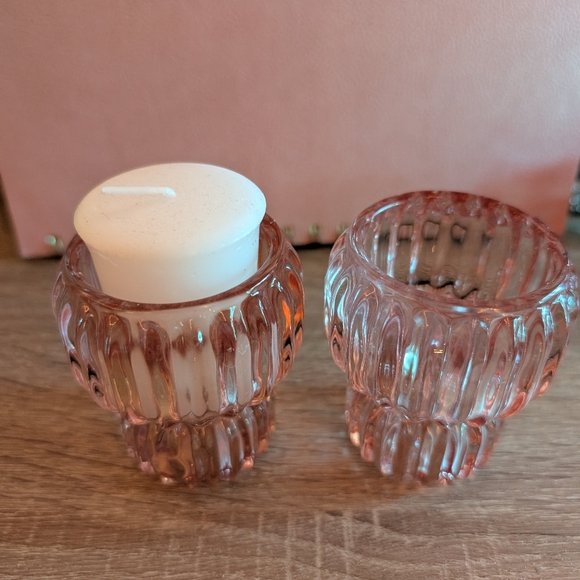 Pink Ribbed Glass Candle Holders - Picture 7 of 7